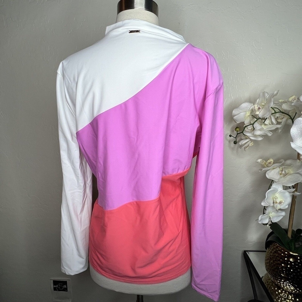 Cabana Life Womens Rash Guard color block pink orange Swim Top XL UV Protection - Picture 3 of 6